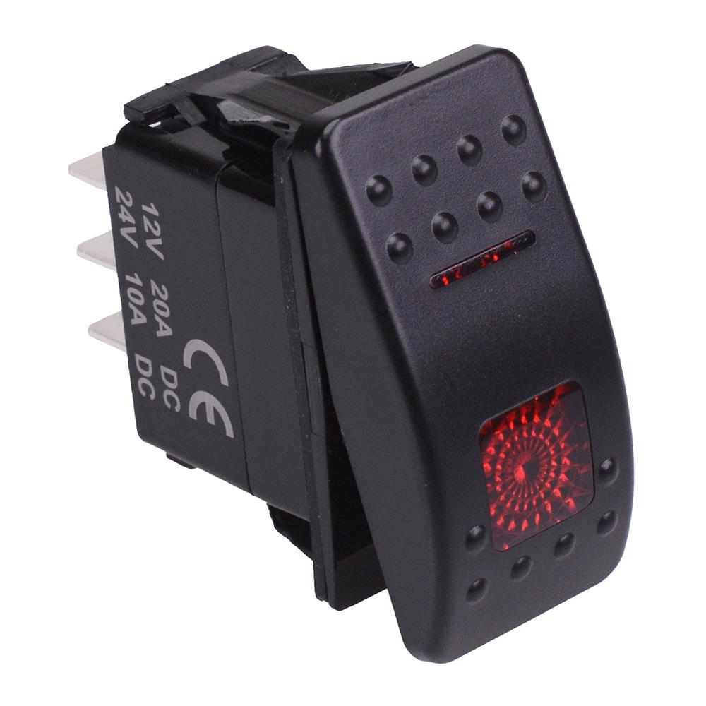 Red illuminated On-Off-(On) Momentary Automotive Rocker Switch DPDT 10 ...