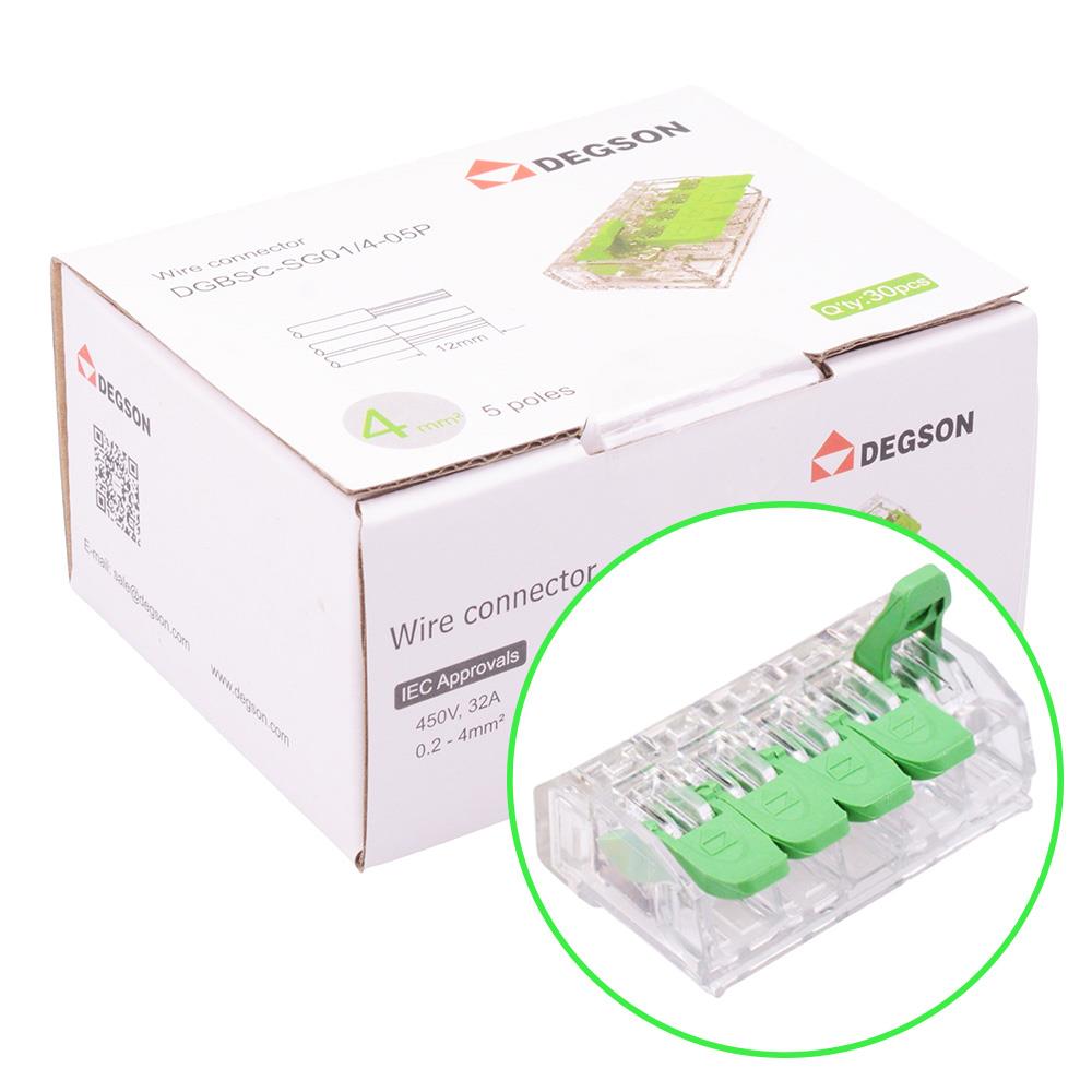 5 Way Spring Lever Terminal Block Connector 32A 450V - Box of 30 ...