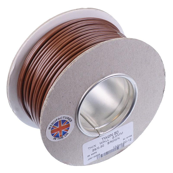 Brown 2mm Thin Wall Cable 28/0.3mm 50M Reel 25A