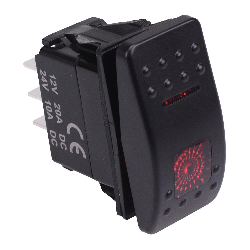 Red illuminated (On)-Off-(On) Momentary Automotive Rocker Switch DPDT ...
