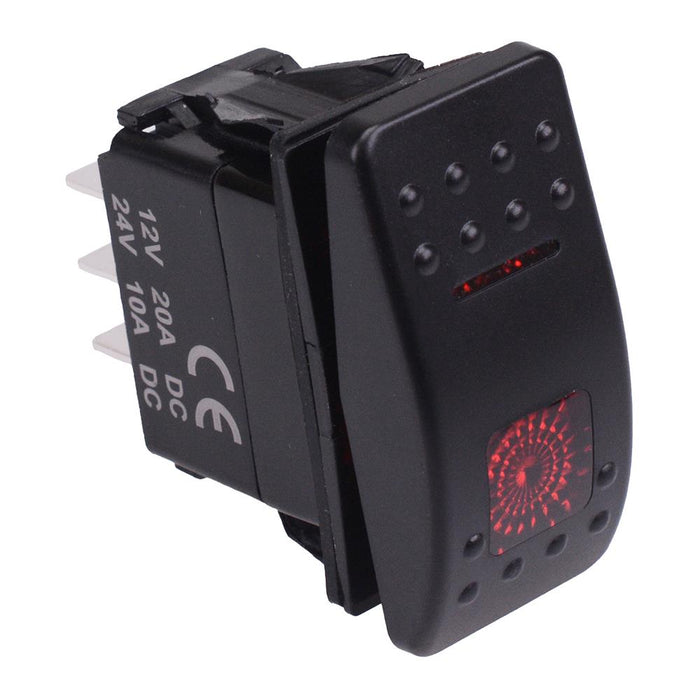 Red illuminated (On)-Off-(On) Momentary Automotive Rocker Switch DPDT 10A 12-24V