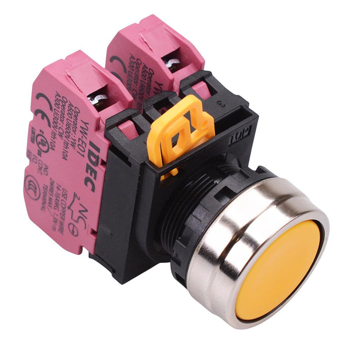 YW4B-A1E02Y Yellow 22mm Metal Bezel Maintained Push Button Switch 2NC IP65 IDEC