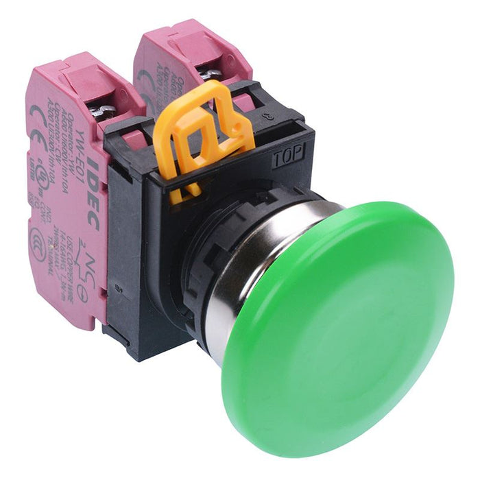 YW4B-M4E02G Green 22mm Metal Bezel Mushroom Momentary Push Button Switch 2NC IP65 IDEC