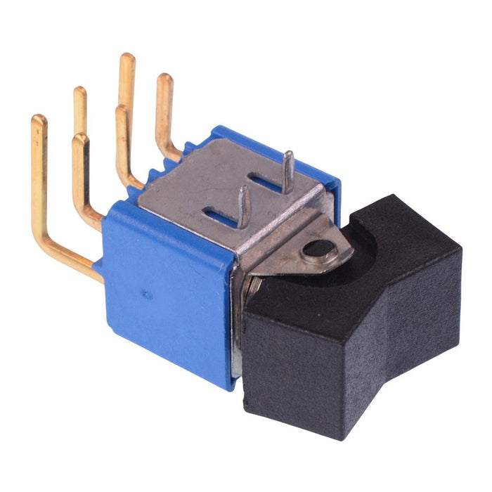 7949WCD Black On-Off-On Right Angle PCB Rocker Switch DPDT 0.4A 20V
