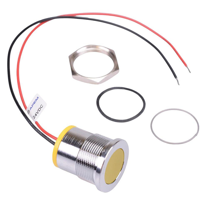 Q22F7CXXY24E Yellow Flush 22mm 12VDC LED Panel Indicator IP67 APEM