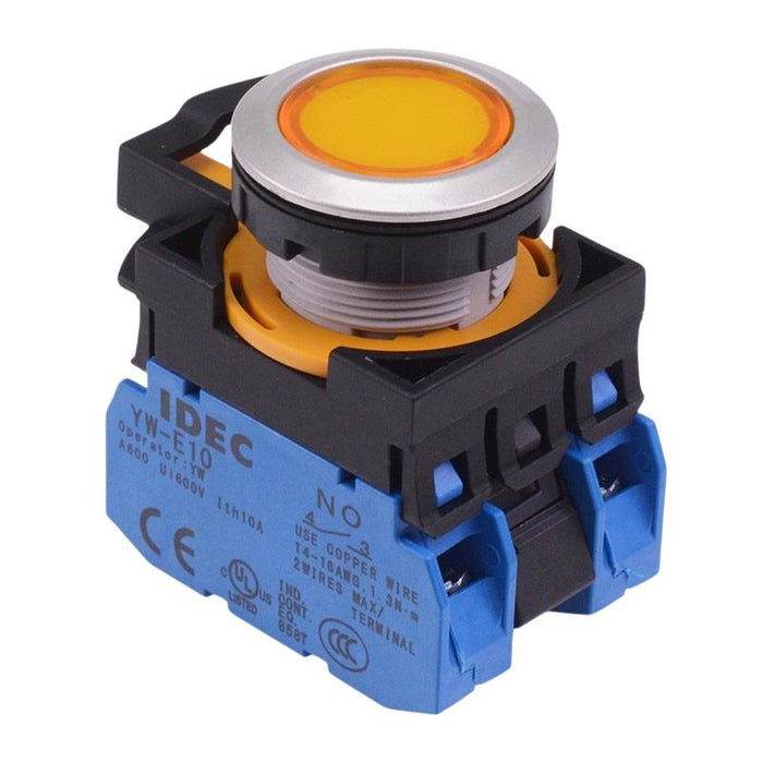 CW4L-M1E20Q3Y Yellow 12V illuminated Metallic Momentary Push Button Switch 2NO IP65 IDEC
