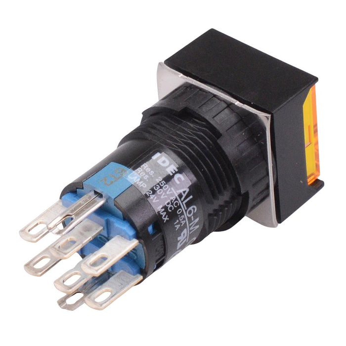 AL6Q-A23PY Yellow 16mm 12V Latching Square illuminated Push Button Switch IP65 DPDT