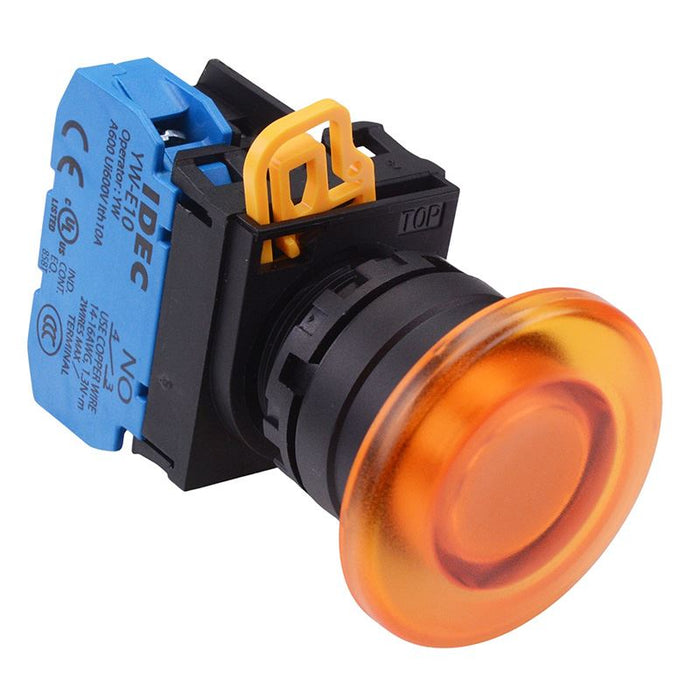 YW1L-M4E10Q3A Amber 12V illuminated 22mm Mushroom Momentary Push Button Switch NO IP65 IDEC