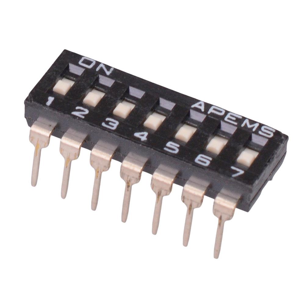 IKD0700000 7-Way 2.54mm Through Hole PCB DIP Switch SPST APEM — Switch ...