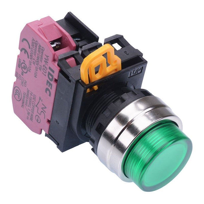 YW4L-M2E01Q3G Green 12V illuminated 22mm Metal Bezel Momentary Push Button Switch NC IP65 IDEC