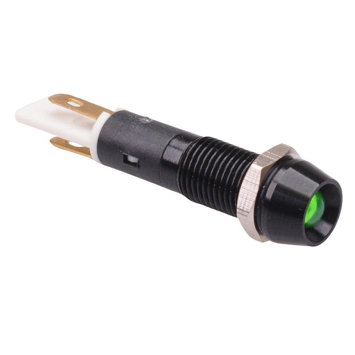 Green LED 8mm Recessed Black Metal Panel Indicator 12V