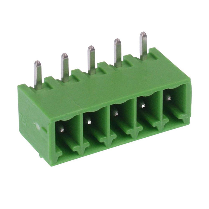 5-Way 3.81mm Right Angle PCB Header Closed Ends Green 10A 300V