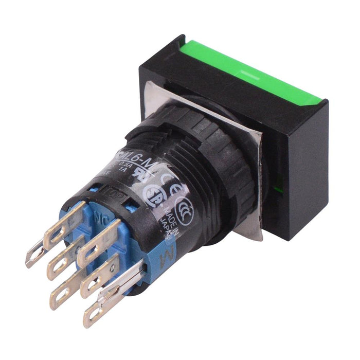 AB6H-A2GC Green 16mm Latching Rectangle Push Button Switch IP65 DPDT