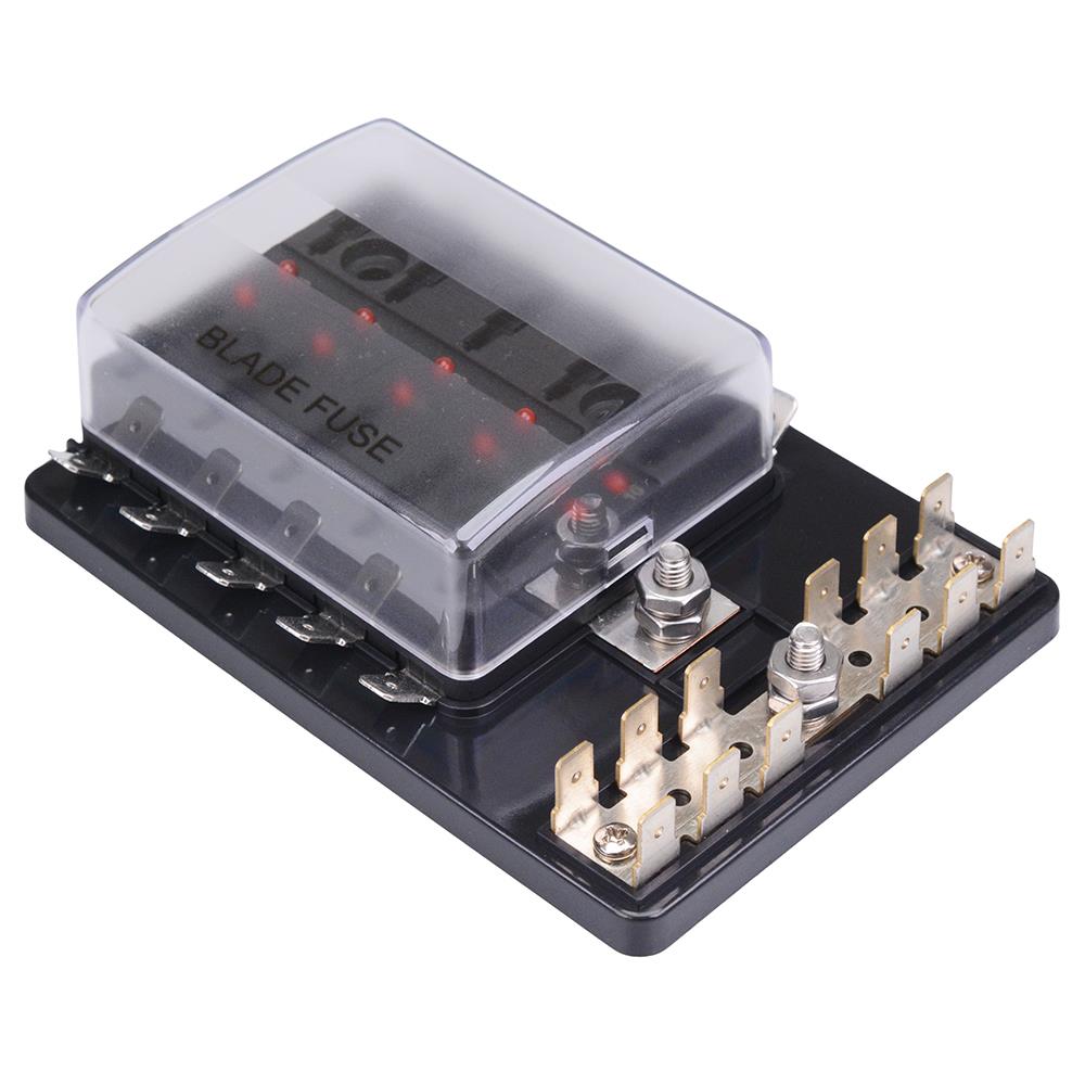 10 Way Standard Blade Fuse Box with LED Indication Negative Busbar 100 ...