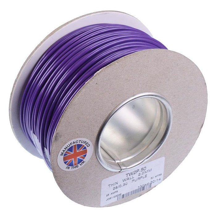 Purple 2mm Thin Wall Cable 28/0.3mm 50M Reel 25A