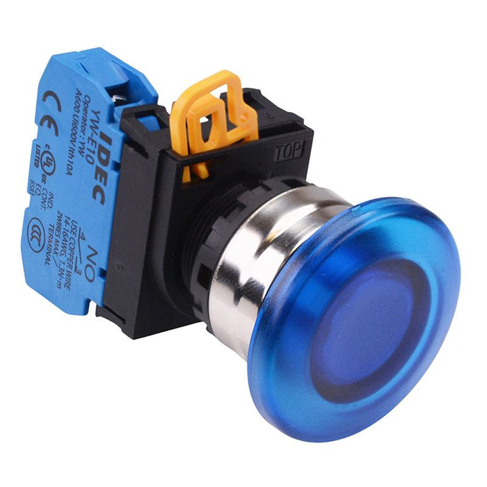 YW4L-M4E10Q0S Blue 22mm Metal Bezel Mushroom Momentary Push Button Switch NO IP65 IDEC