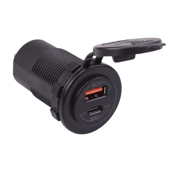 Dual USB-A + USB-C Quick Charge Socket 12-24V