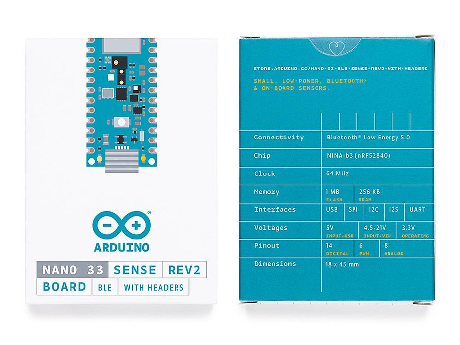 Arduino® Nano 33 BLE Sense Rev2 with headers