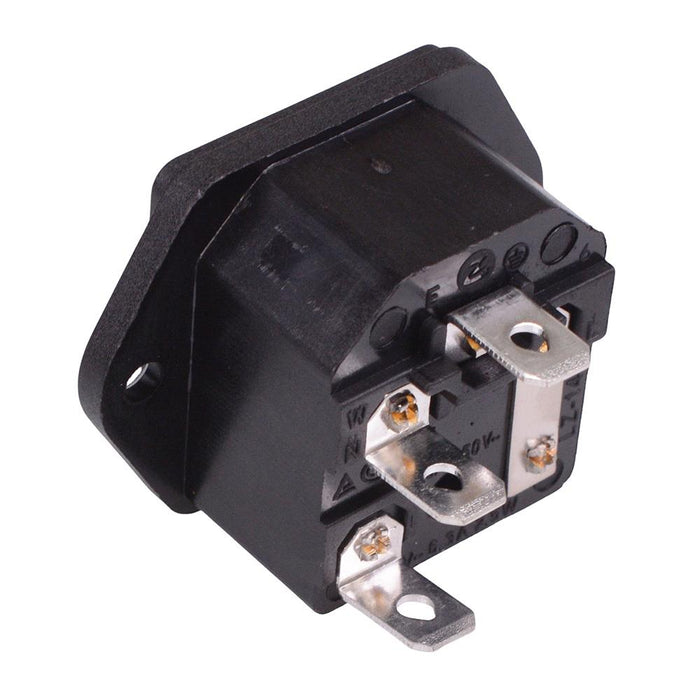 C14 IEC Fused Inlet Socket Chassis Mount 6.3mm Terminals 10A