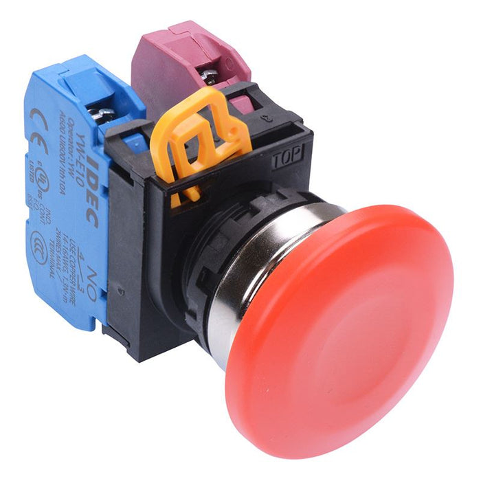 YW4B-M4E11R Red 22mm Metal Bezel Mushroom Momentary Push Button Switch 1NO-1NC IP65 IDEC