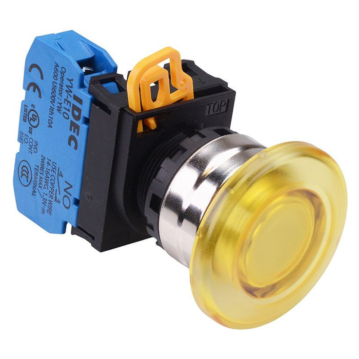 YW4L-M4E10Q0Y Yellow 22mm Metal Bezel Mushroom Momentary Push Button Switch NO IP65 IDEC