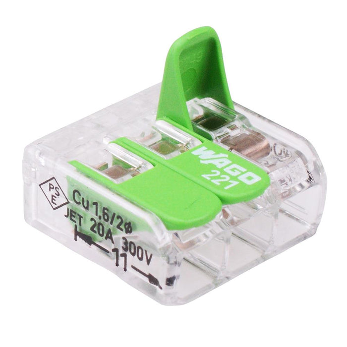 221-423 WAGO Green 3-Way Compact Lever Connector 4mm² 32A