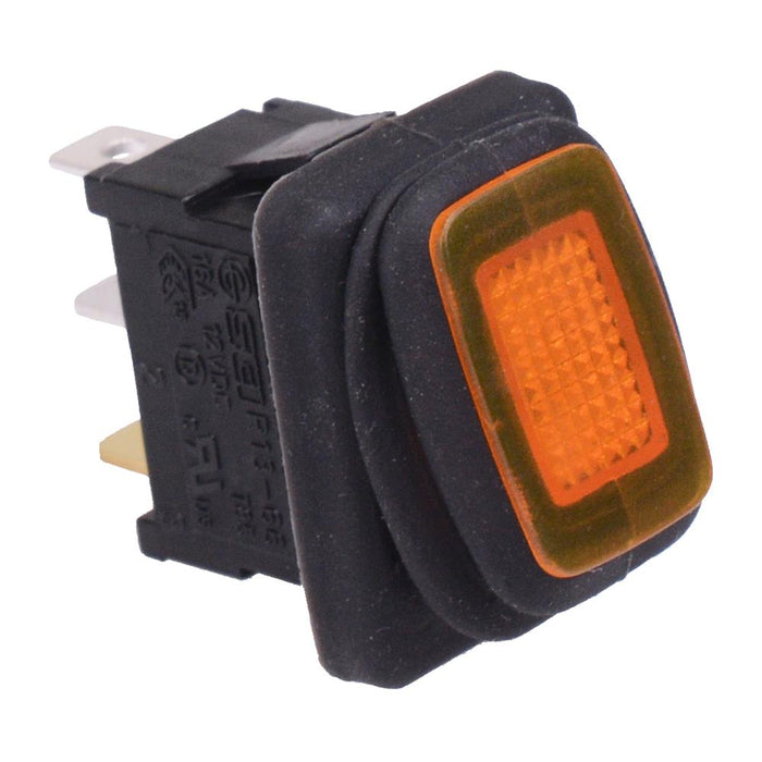 Amber 230V illuminated Waterproof On-Off Rectangle Rocker Switch SPST 10A R13-66B8-02