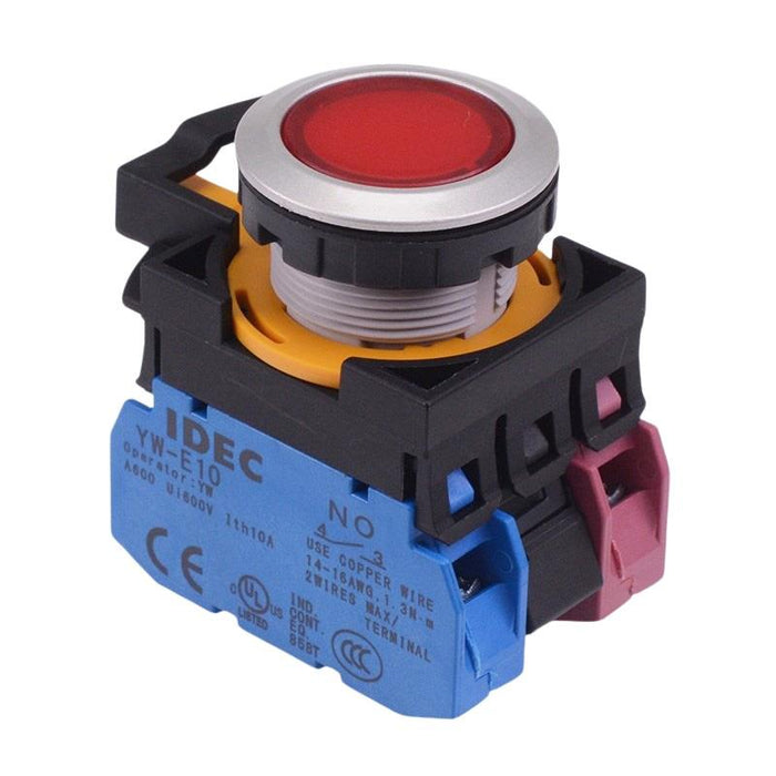 IDEC CW Series Red 24V illuminated Metallic Maintained Flush Push Button Switch 1NO-1NC IP65