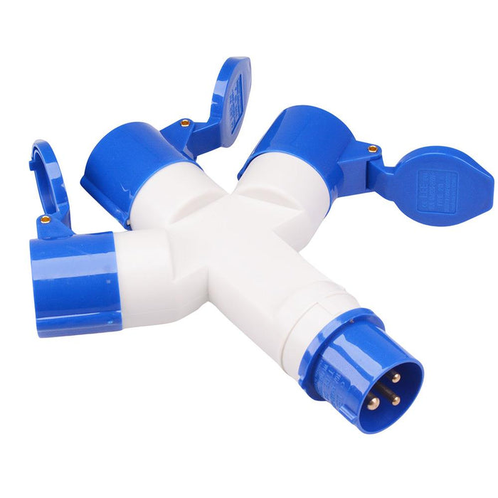 Blue 3 Way Splitter 16A 230V 2P+E  IP44