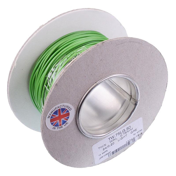 Light Green 0.75mm² Thin Wall Cable 24/0.2mm 50M