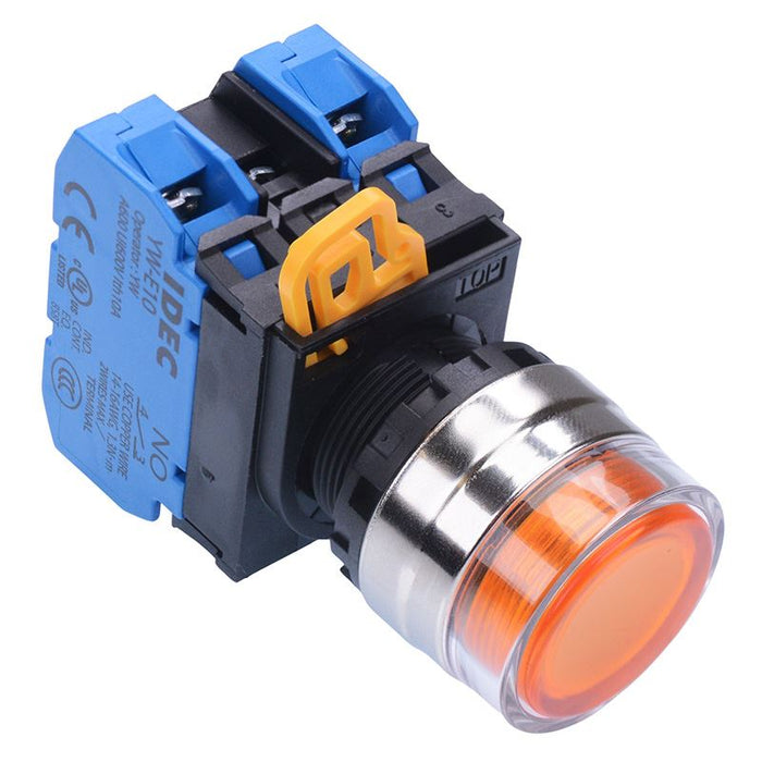 YW4L-AF2E20Q3A Amber 12V illuminated 22mm Metal Bezel Maintained Shrouded Push Button Switch 2NO IP65 IDEC