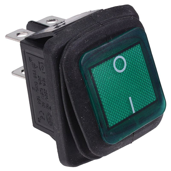 Green Rectangle Illuminated On-Off Waterproof Rocker Switch 20A DPST I ...
