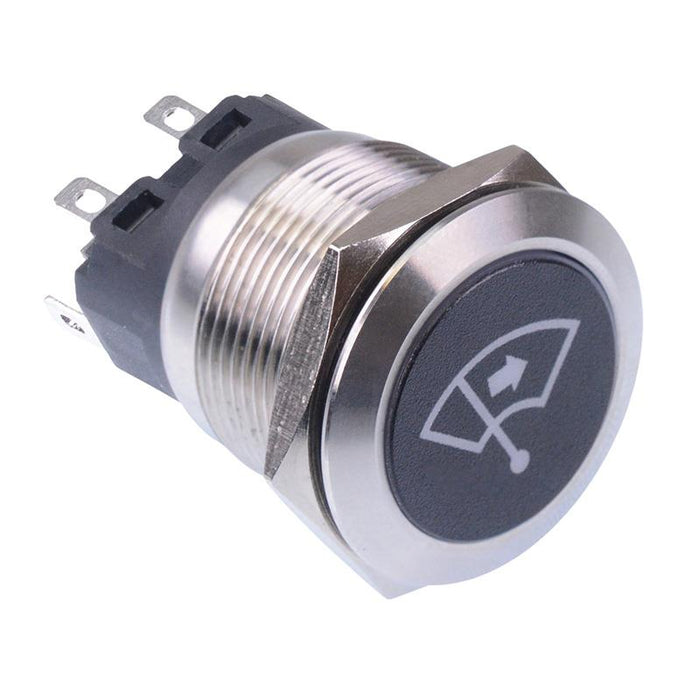Windscreen Wiper Right' White LED Latching 22mm Vandal Push Button Switch SPDT 12V