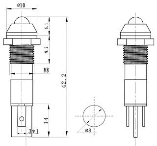 Yellow LED 8mm Black Metal Panel Indicator 24V