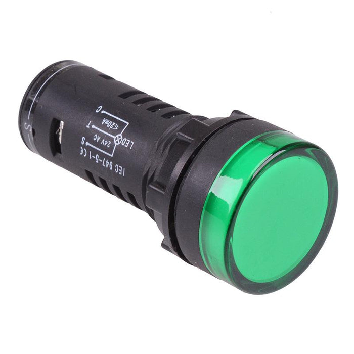 Green 22mm LED Pilot Indicator Light W/Lamp Test 24V