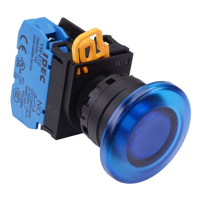 IDEC Blue 24V illuminated 22mm Mushroom Momentary Push Button Switch NO IP65 YW1L-M4E10Q4S