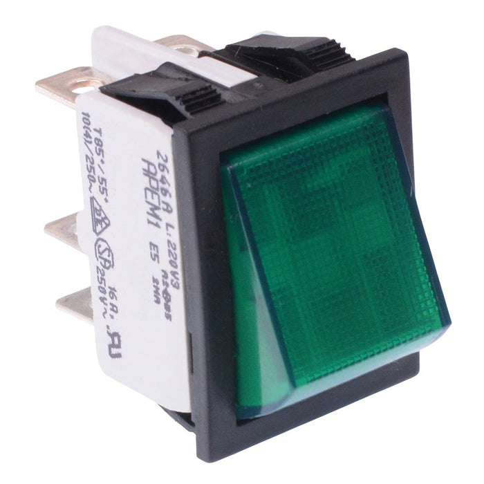 2646LH/2A20000L220V/3 APEM 220V Green illuminated On-On Industrial Rocker Switch DPDT 16A