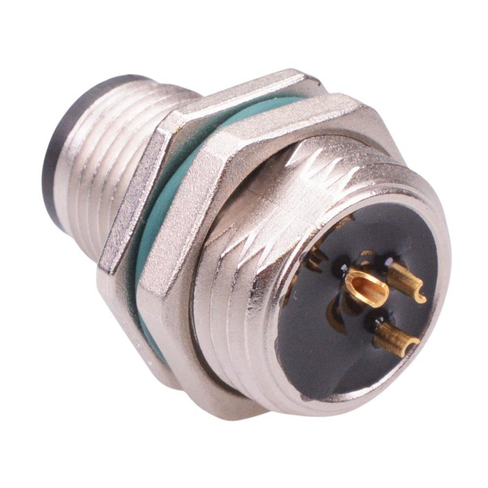 3 Way M12 Male Front Mounting Receptacle Circular Connector IP68 4A 250V