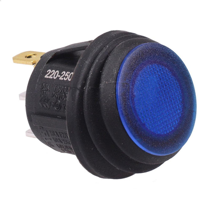 230v Rocker Switch Blue Waterproof 230V illuminated 20mm Round Rocker Switch SPST 10A R13 ...