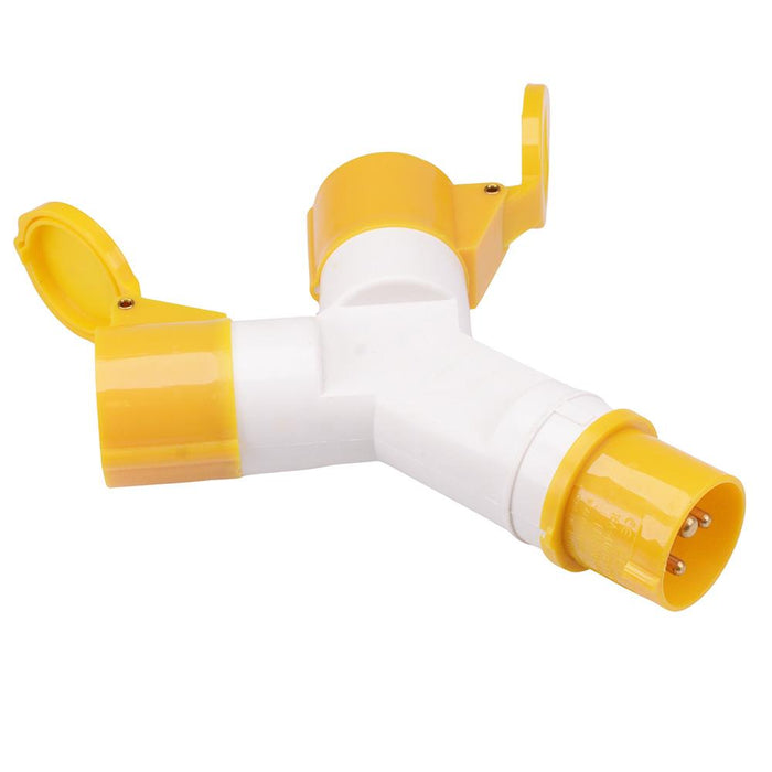 Yellow 2 Way Splitter 16A 110V 2P+E IP44