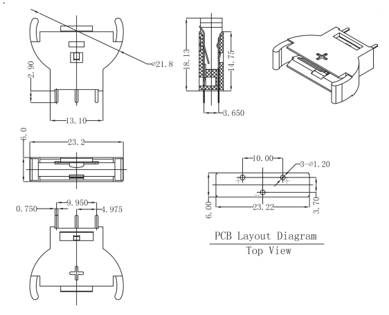 CR2032 Vertical Coin Cell Battery Holder