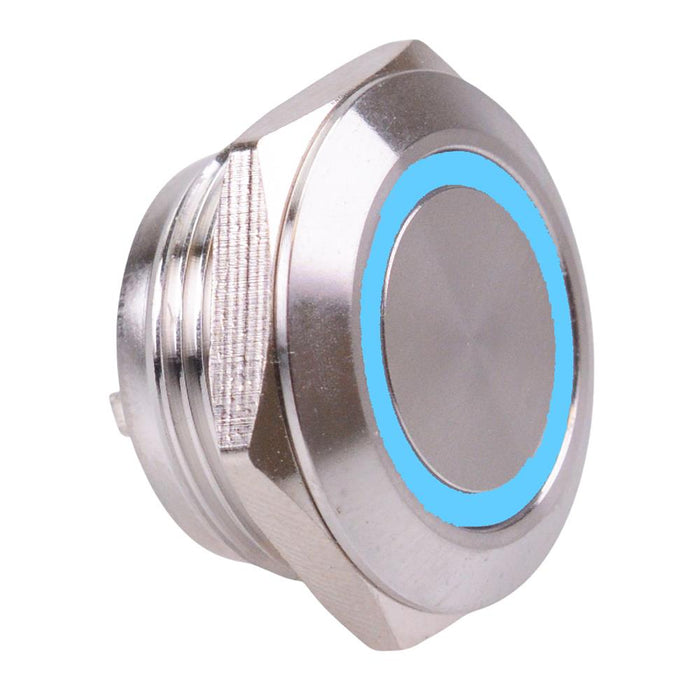 Blue 12V Vandal Off-(On) Momentary 19mm Short Push Button Switch SPST