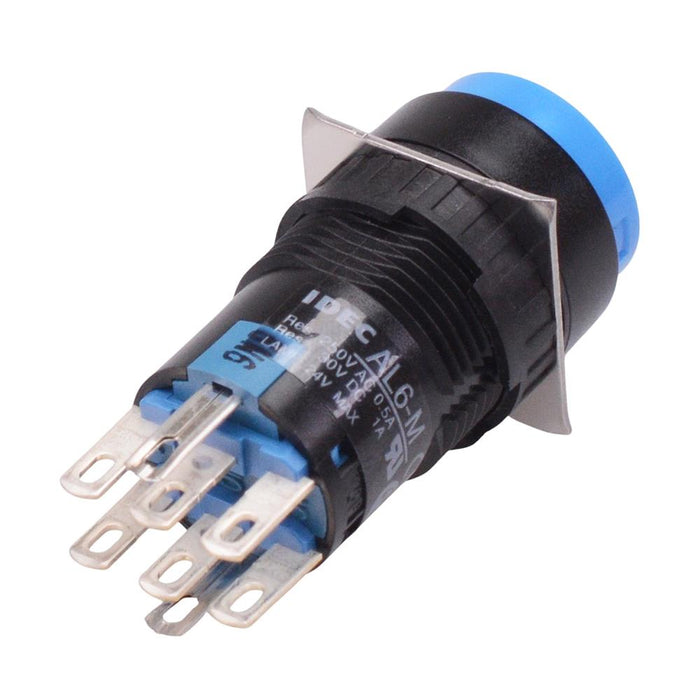 AB6M-M2PSC Blue 16mm Momentary Round Push Button Switch IP65 DPDT