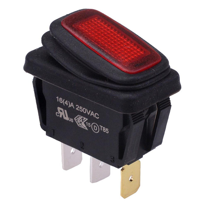 Red 230V illuminated Waterproof Rectangle Rocker Switch SPST 16A R13-238B8-01