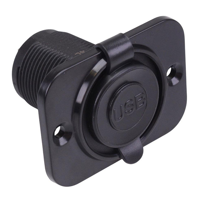 Dual USB-A 5V 2.1A Panel Mount Socket with LED & Flange A13-194BPS-BB3
