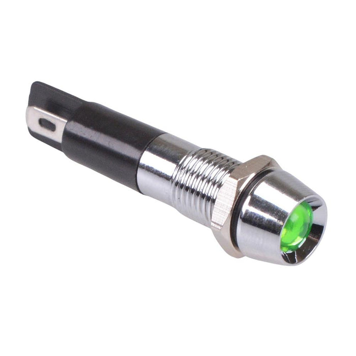 Green LED 8mm Metal Panel Indicator Light Recessed 24V