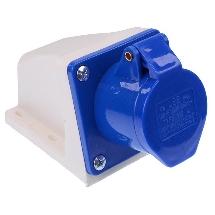 Blue 16A 230V 2P+E Industrial Surface Mount Socket IP44