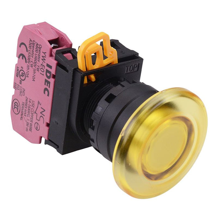 YW1L-M4E01Q0Y Yellow 22mm Mushroom Momentary Push Button Switch NC IP65 IDEC