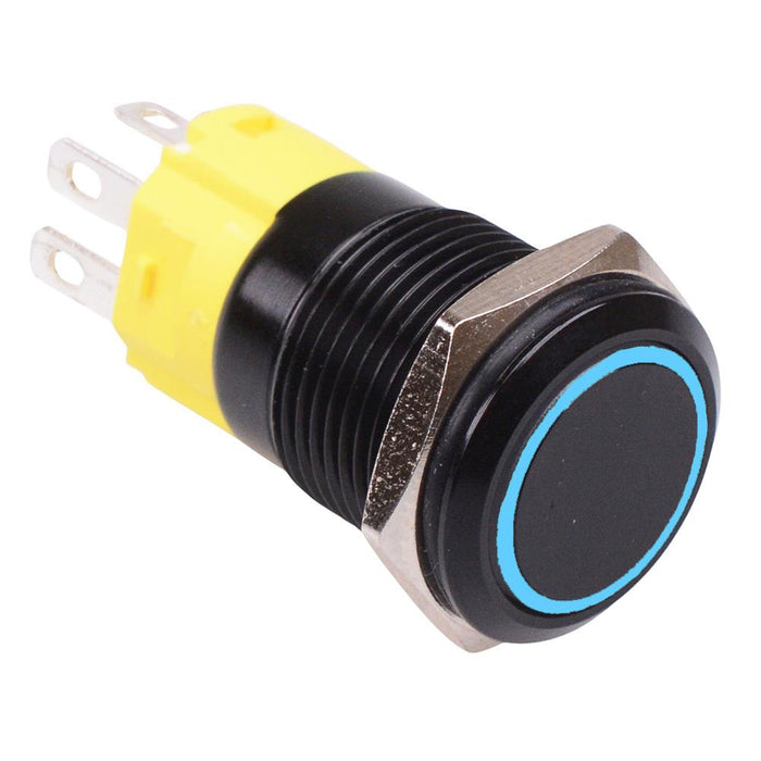 RGB 16mm Black Latching Vandal Metal Push Button Switch 12V SPDT