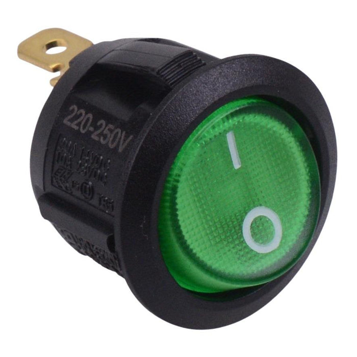 230v Rocker Switch Green 230V illuminated 20mm Round Rocker Switch SPST 10A R13-112B-02 ...